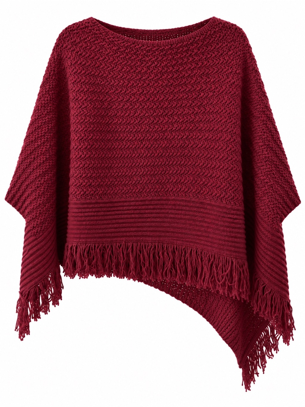 J.Jill Burgundy Textured Knit Fringed Poncho One Size - Picture 3 of 3